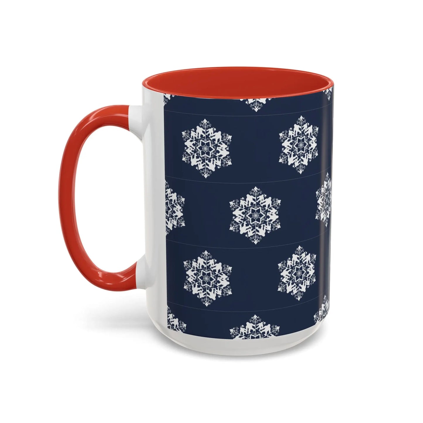 Bigfoot Snowflake Accent Coffee Mug – Navy Holiday Ceramic Cup (11oz/15oz) Printify
