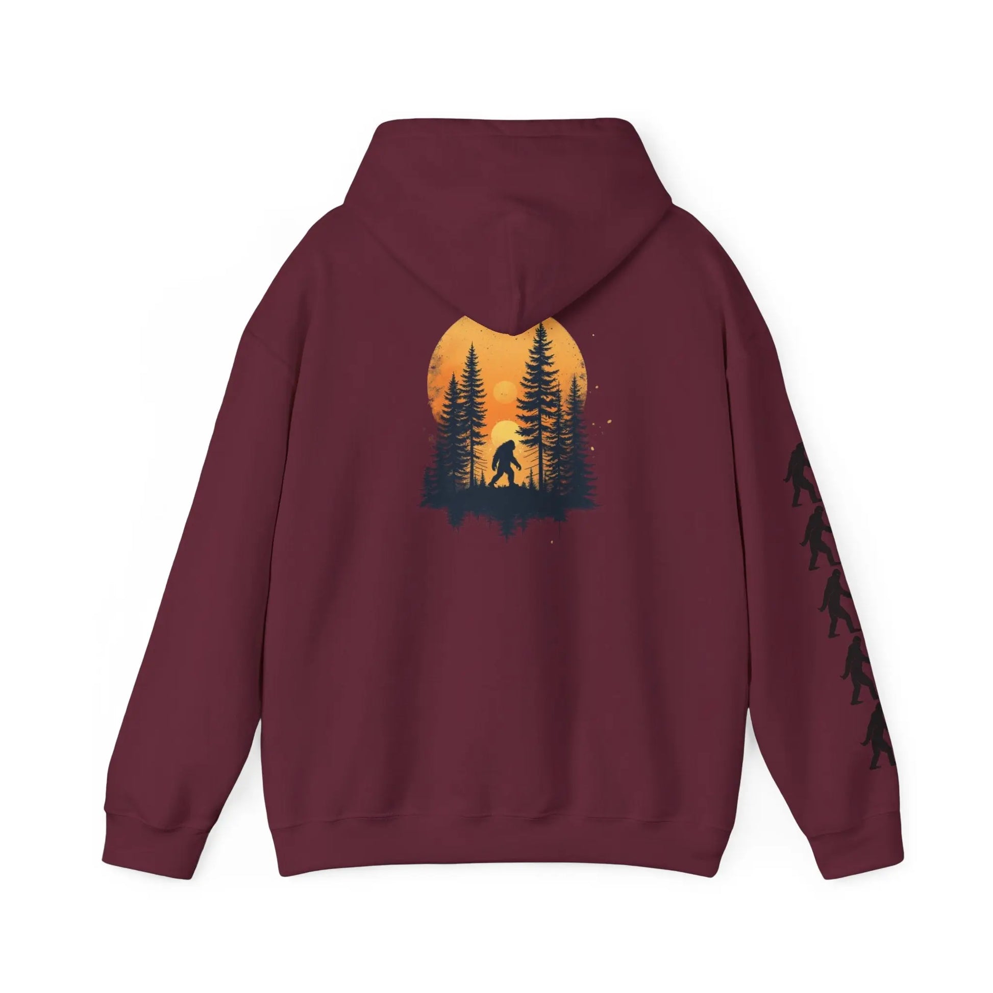 Bigfoot Forest Hoodie — Sasquatch Silhouette Sunset Pullover Printify