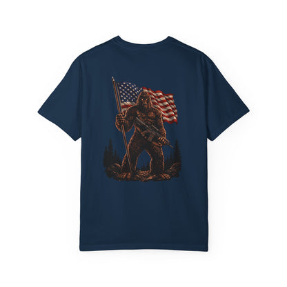 Patriotic Bigfoot Flag T-Shirt — American Sasquatch Graphic Tee